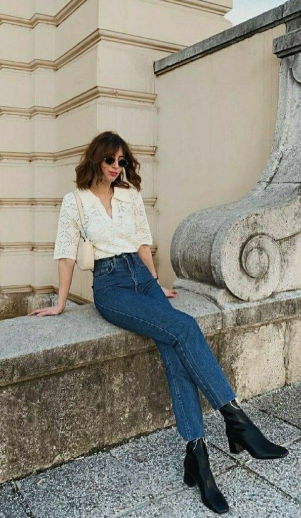 Cream Blouse and Classic Blue Jeans