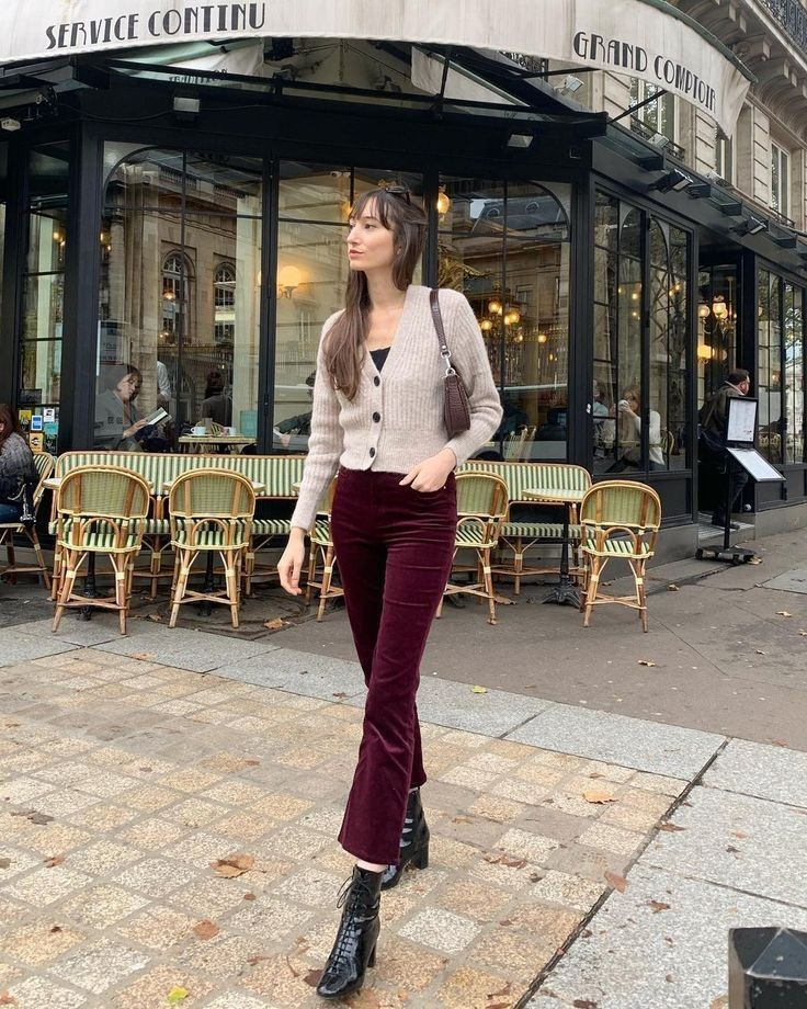Cream Cardigan and Burgundy Flare Combo