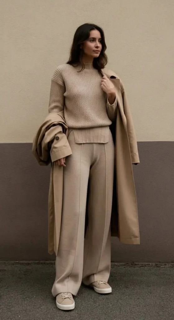 Knit Matching Set with Trench Coat