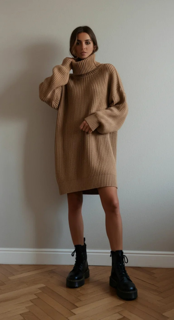 Sweater Dress and Combat Boots