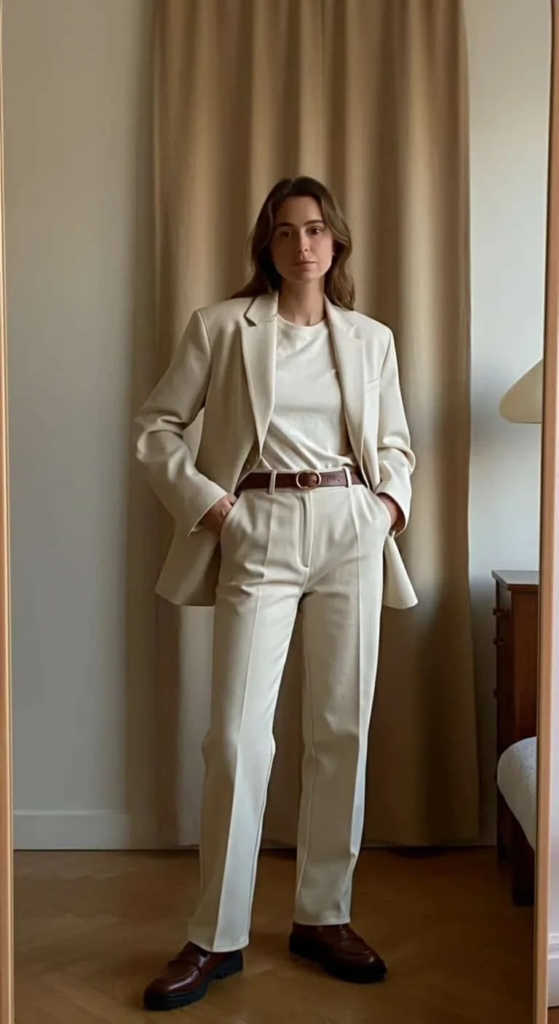 Monochrome Suit with Statement Belt