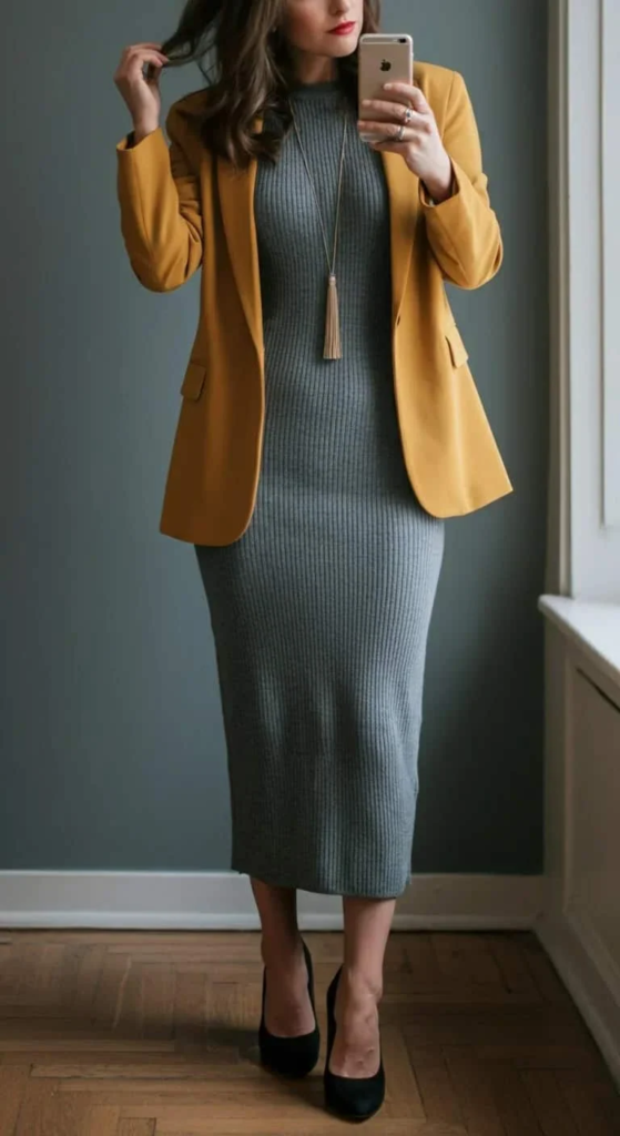 Knit Dress with Statement Blazer