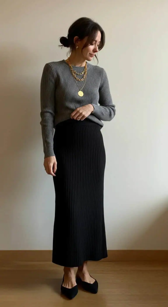 Column Maxi Skirt with Fitted Sweater