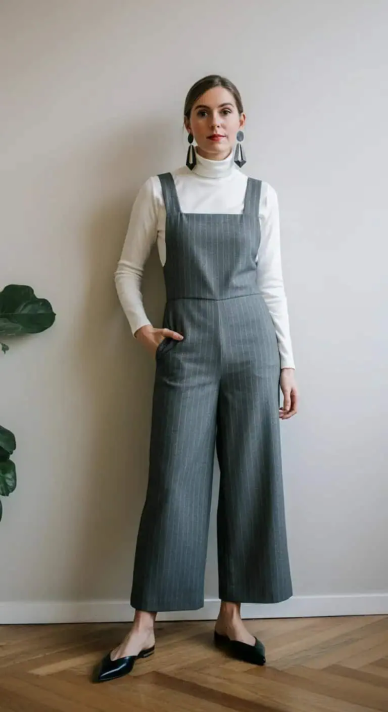 Pinstripe Jumpsuit with Pointed Flats
