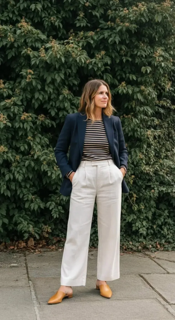 Wide-Leg Linen Pants with Fitted Blazer