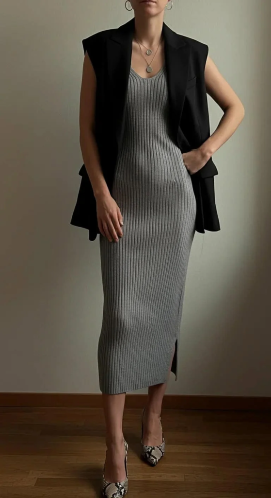 Sweater Dress with Blazer Vest