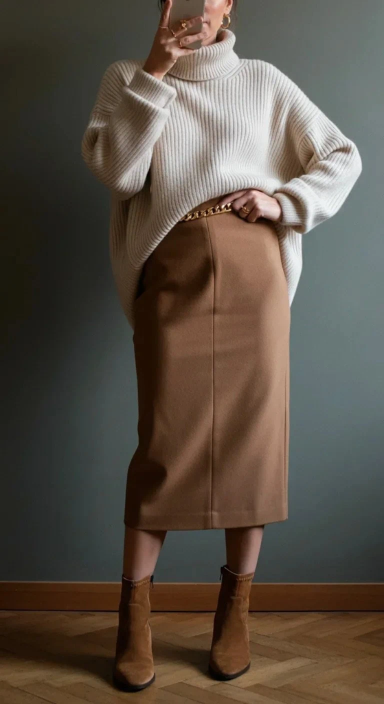 Midi Pencil Skirt with Oversized Sweater