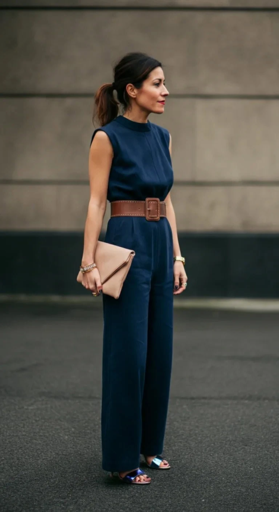 Sleeveless Jumpsuit with Wide Belt
