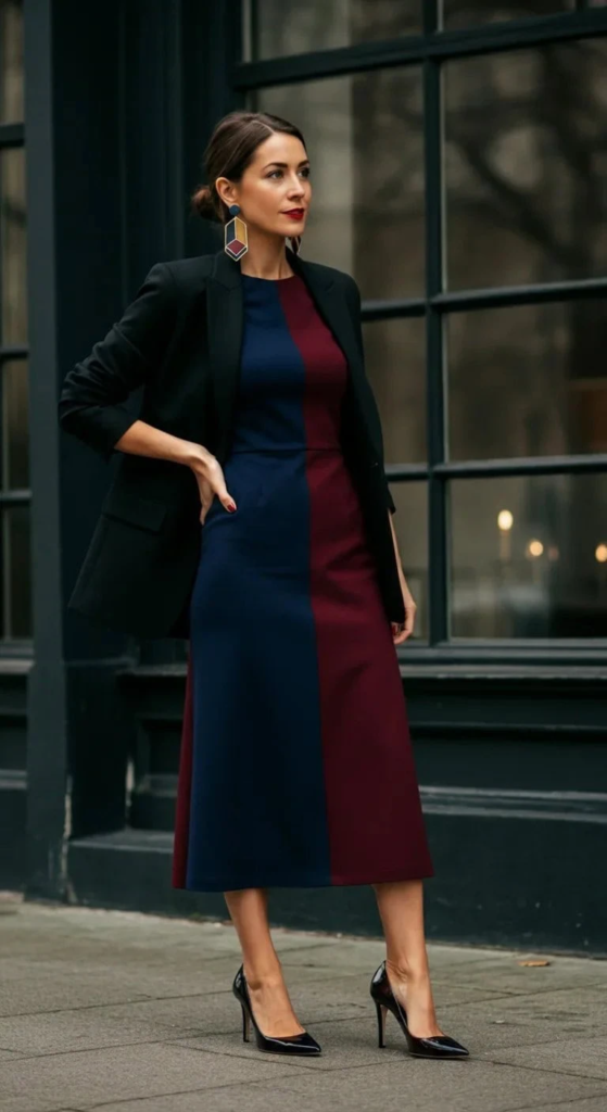 Color-Blocked Dress with Architectural Details