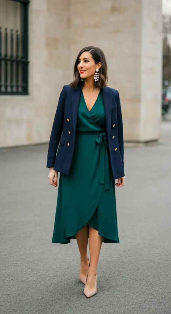Wrap Dress with Structured Blazer