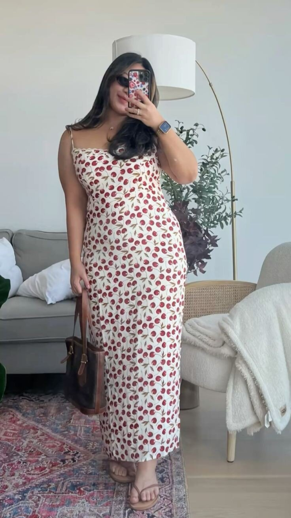 Cherry Print Slip Dress Elegance