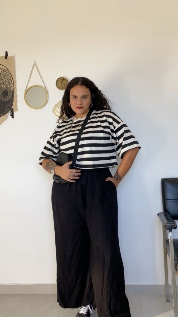 Striped Shirt with Wide-Leg Trousers