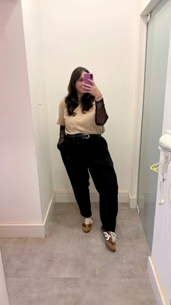 Cream Top and Black Trousers Elegance