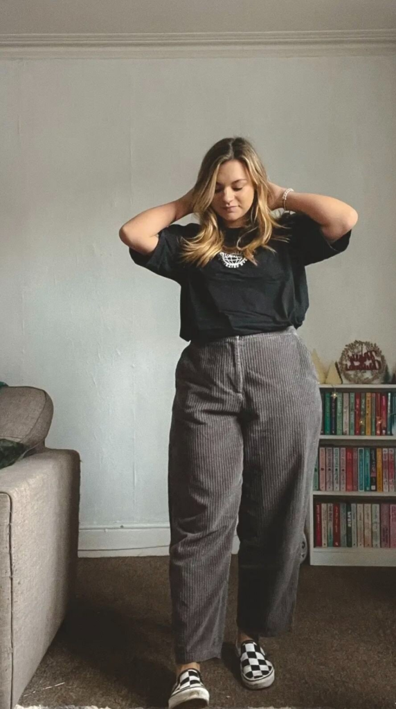 Graphic Tee with High-Waisted Trousers