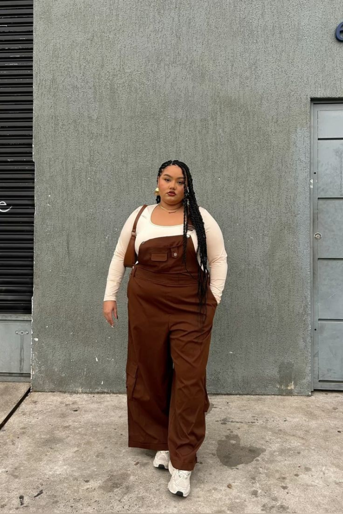 Brown Overalls with Cream Long-Sleeve Base