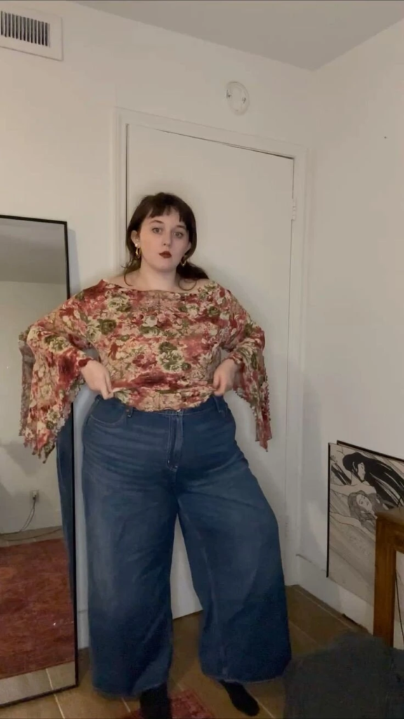 Vintage Floral Top with Wide-Leg Jeans