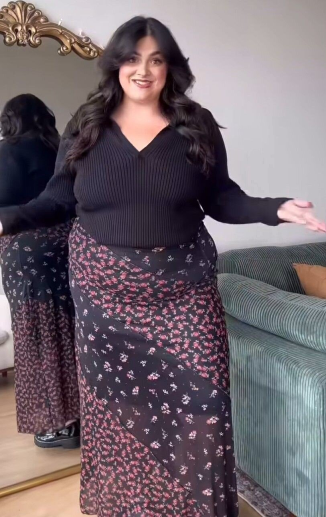 Ribbed Top with Floral Maxi Skirt