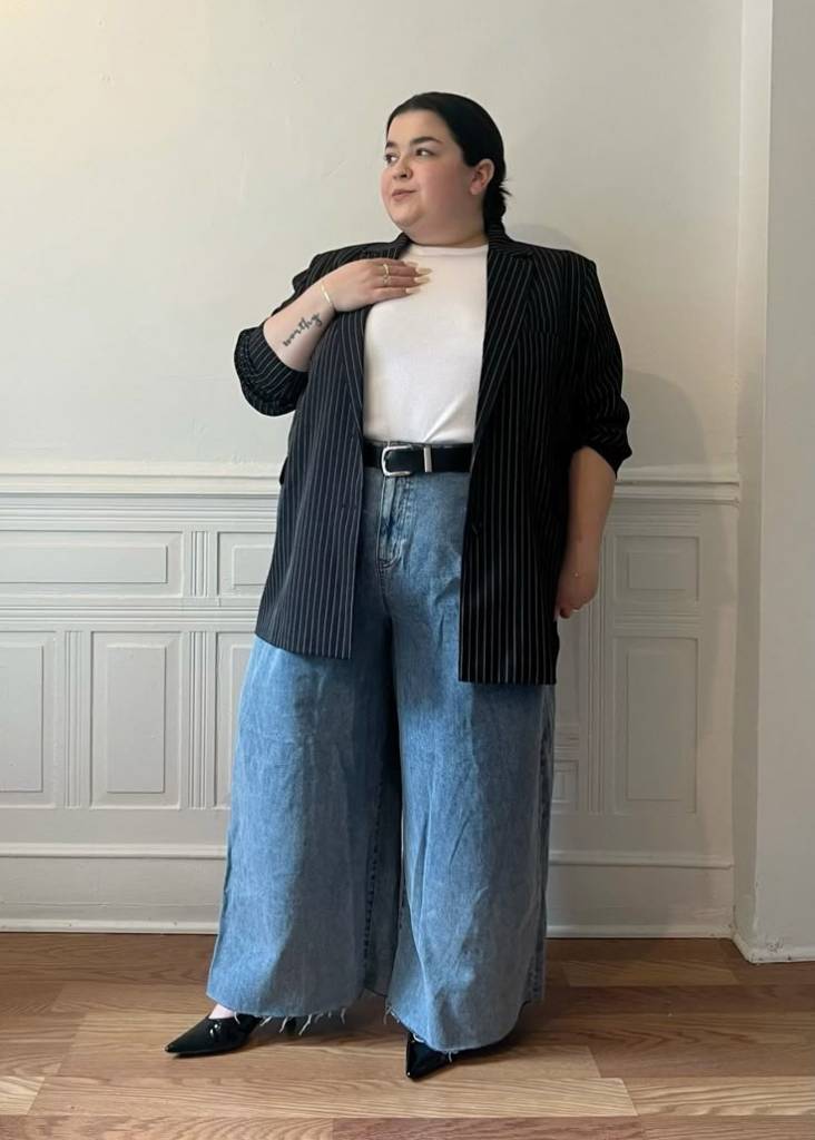 Pinstripe Blazer With Wide-Leg Denim