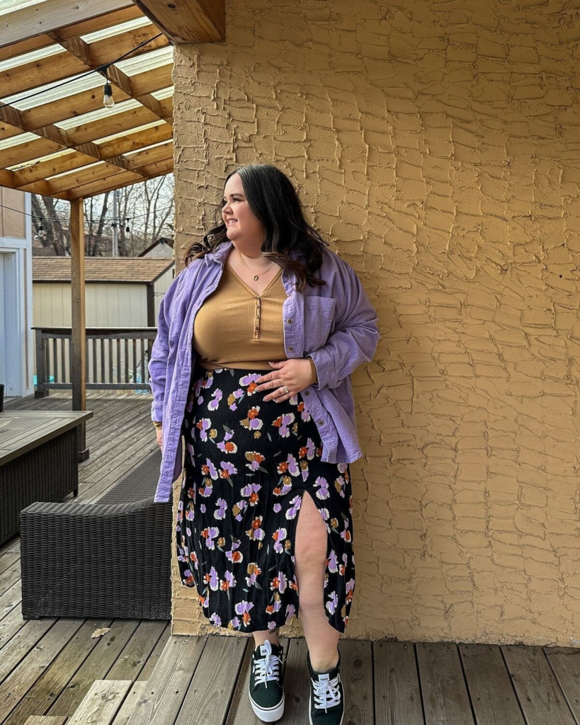 Oversized Shirt with Floral Midi Skirt