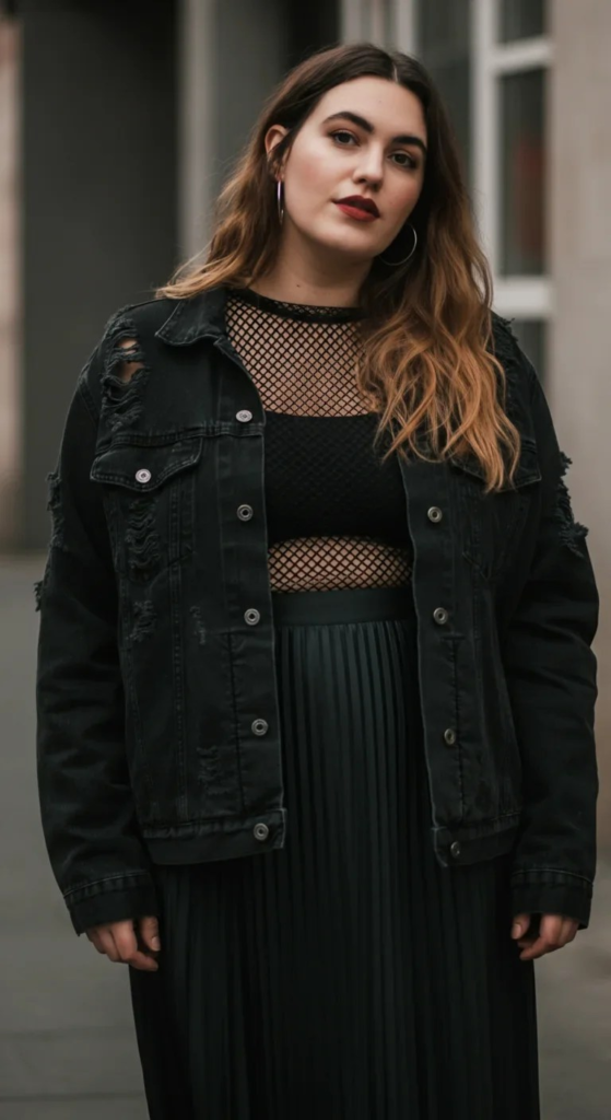 Distressed Denim and Fishnet