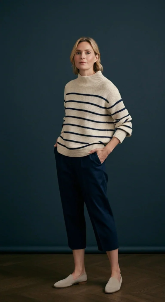 Cropped Trousers and Striped Sweater