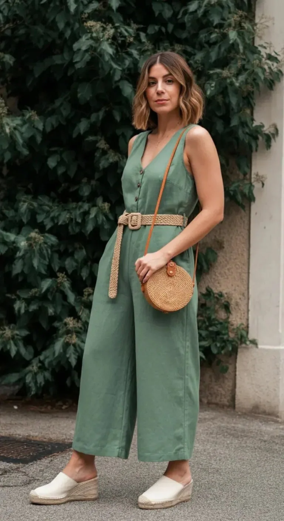 3. Linen Jumpsuit with Espadrilles