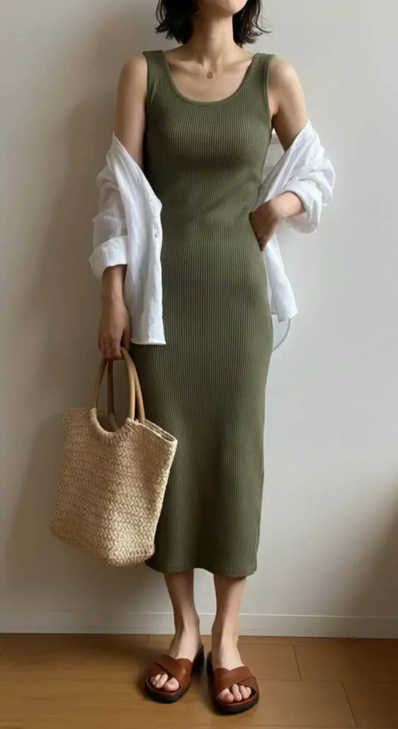 10. Knit Tank Dress & Oversized Shirt