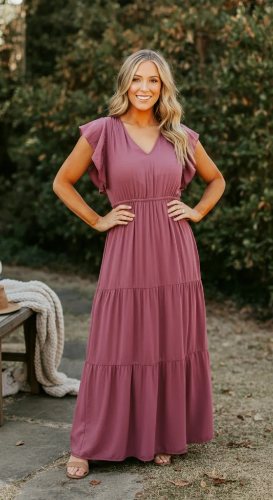 Dusty Rose Tiered Maxi Dress