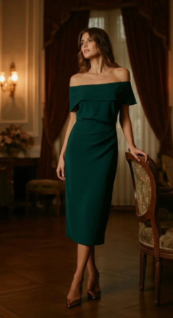 Emerald Green Off-Shoulder Dress