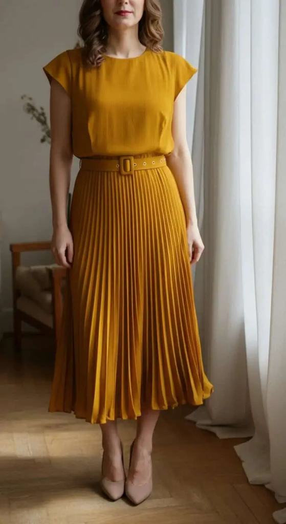 Mustard Yellow Pleated Dress