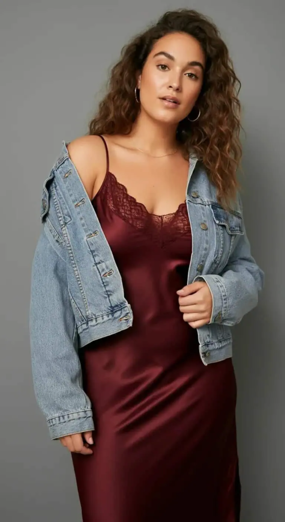 Midi Slip Dress with Denim Jacket