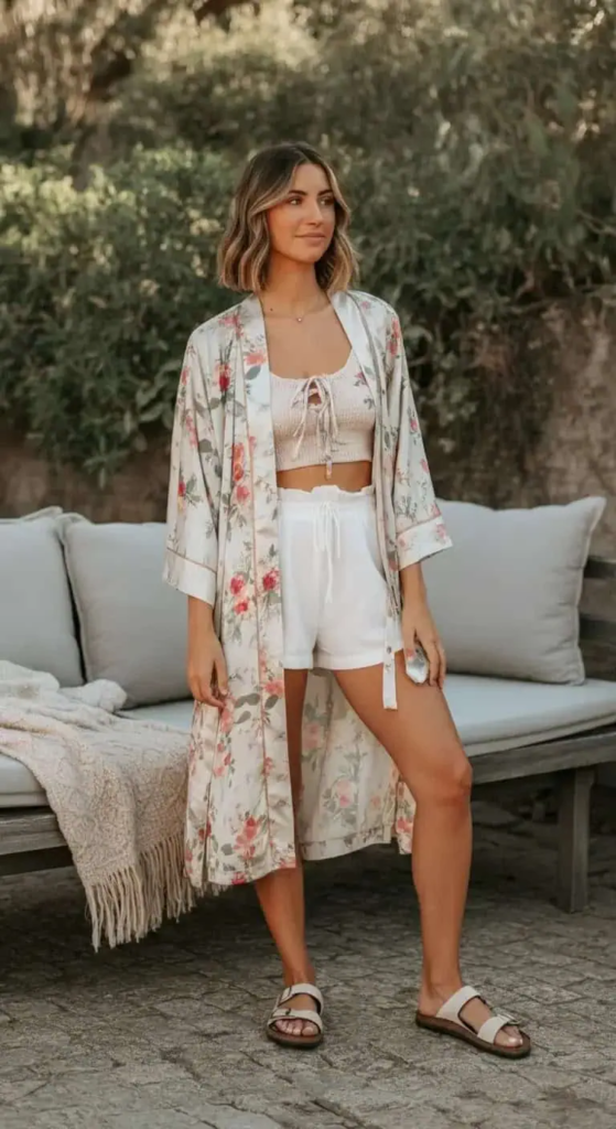 Silk Kimono with Shorts