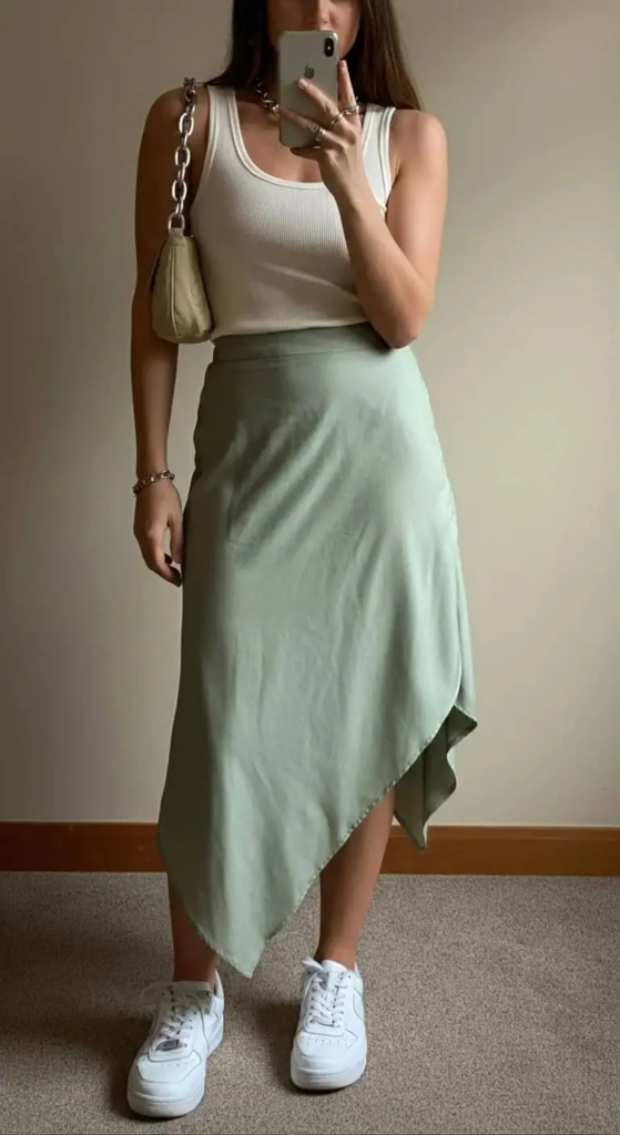 Asymmetric Midi Skirt with Ribbed Tank