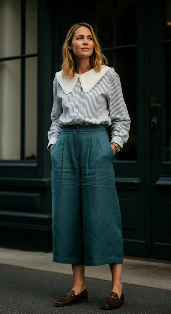 Outfit 14: Cropped Trousers with an Open Collar Shirt