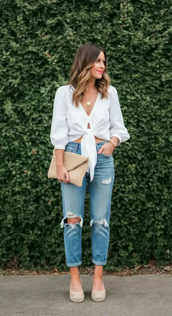 Tie-Front Blouse and Boyfriend Jeans