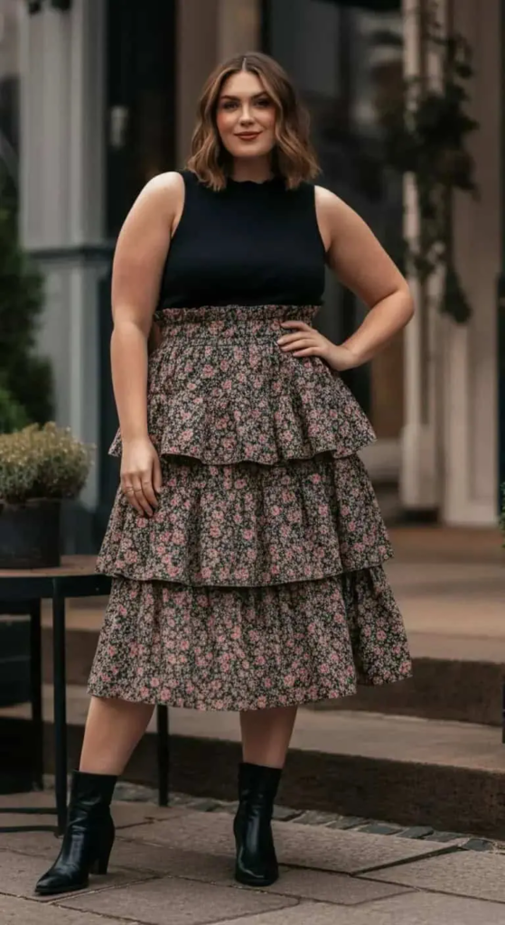 Tiered Midi Skirt with Fitted Tank