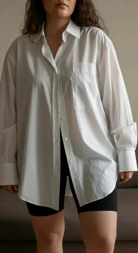 Oversized Button-Down with Bike Shorts
