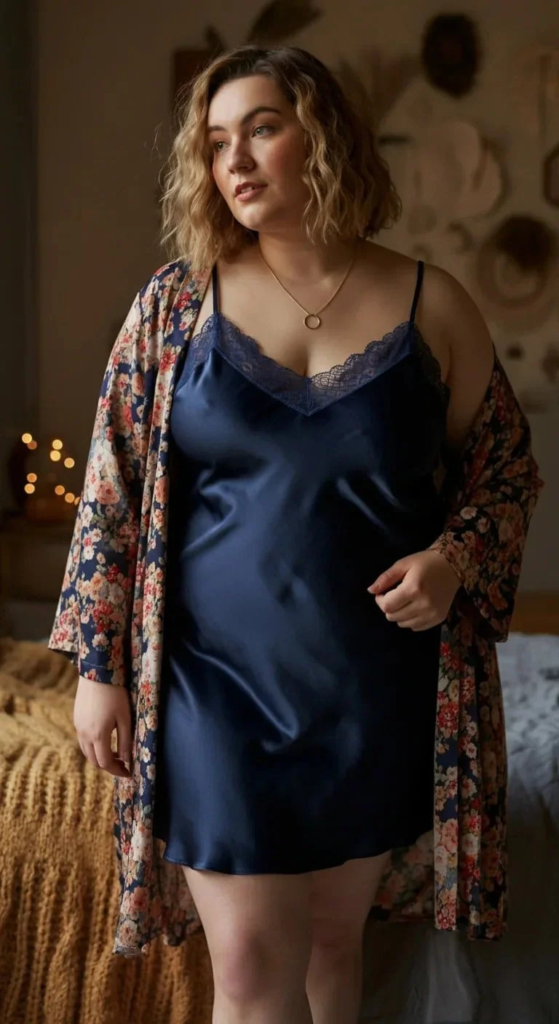 Satin Slip Dress with Kimono