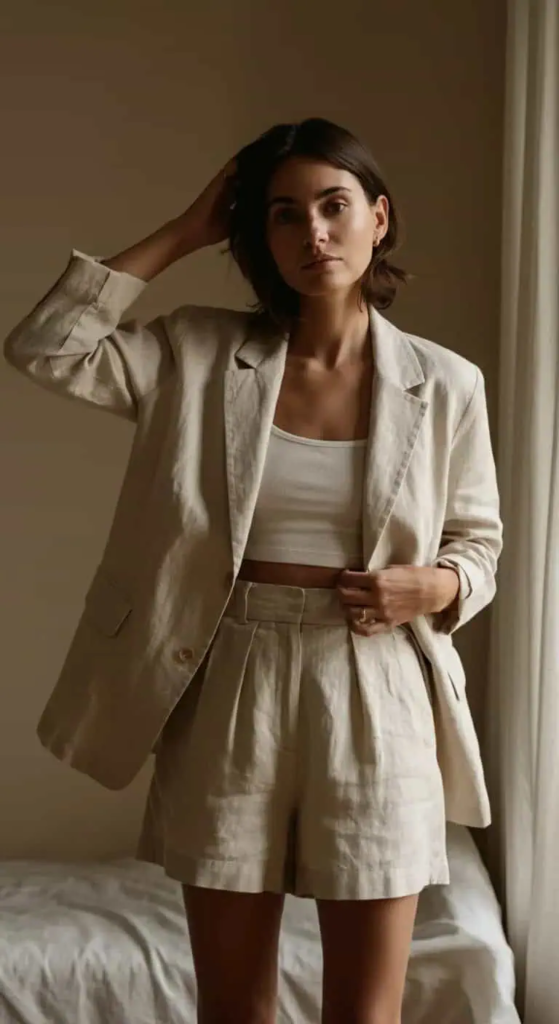 Cropped Linen Blazer and High-Waisted Shorts