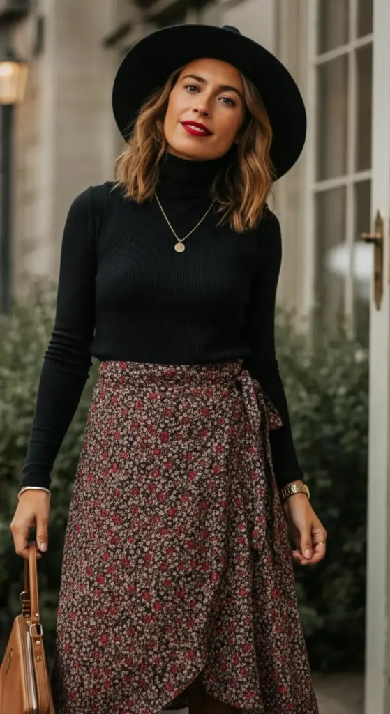 Wrap Skirt with Sleeveless Turtleneck