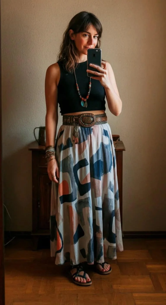 Printed Maxi Skirt with Cropped Tank