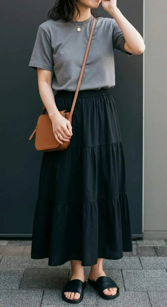 Tiered Maxi Skirt with Basic Tee