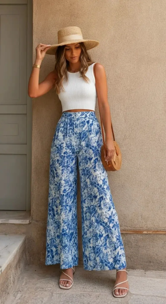 Printed Palazzo Pants and Crop Tank