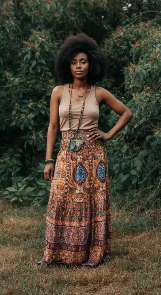 Boho Maxi Skirt and Plain Tank Top