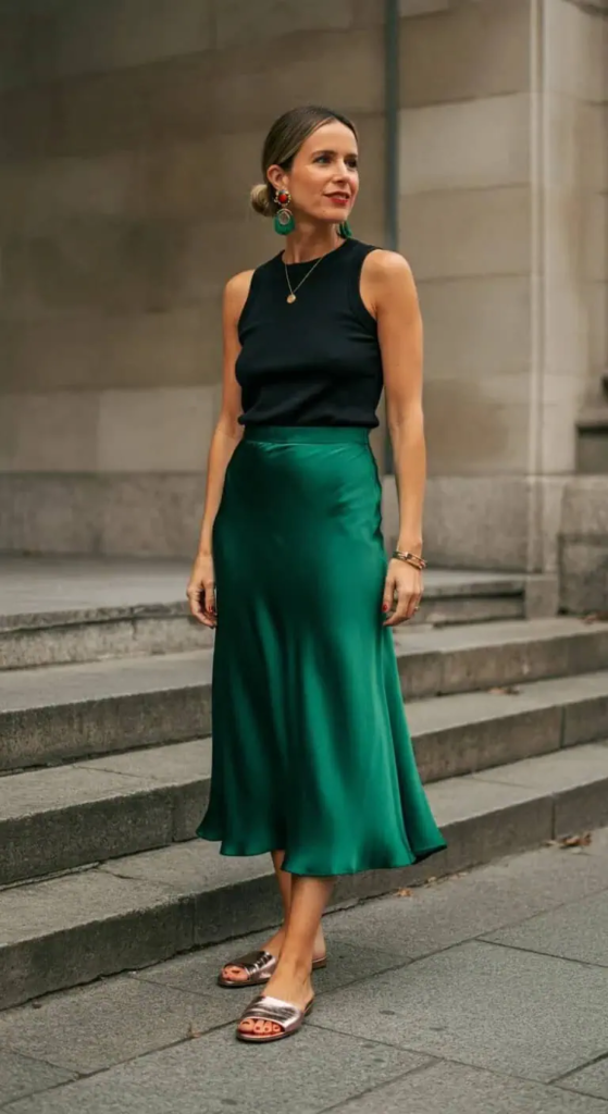 Silk Midi Skirt with Fitted Tank