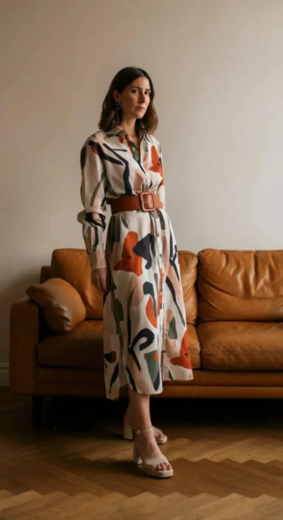 Shirt Dress with Artistic Print