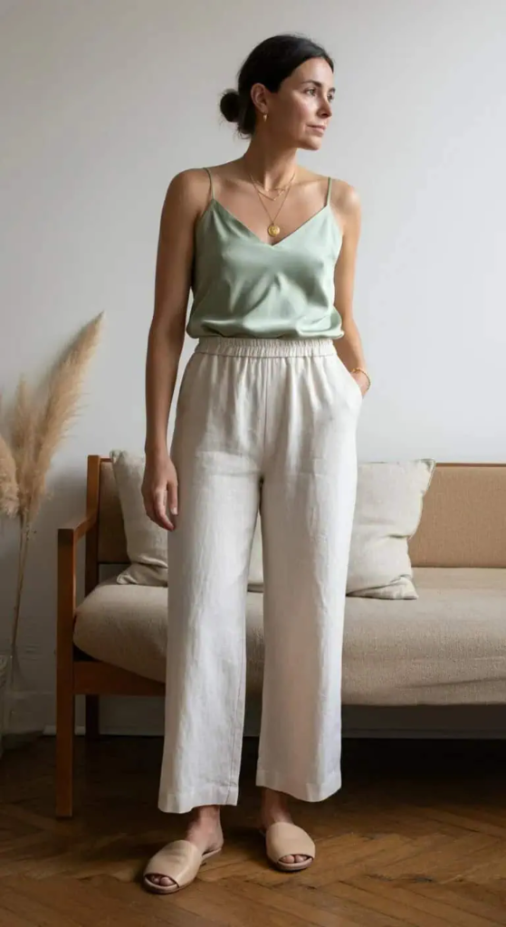 Linen Palazzo Pants and Silk Camisole
