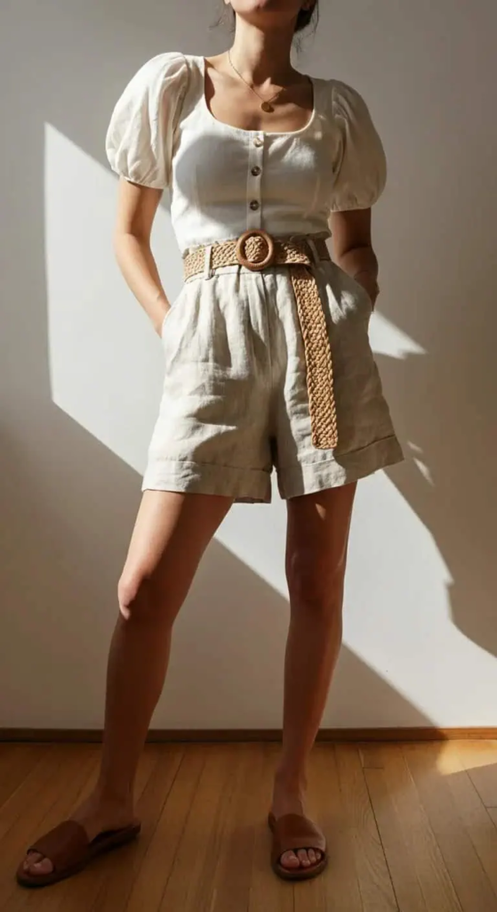 Linen Shorts and Puff Sleeve Top