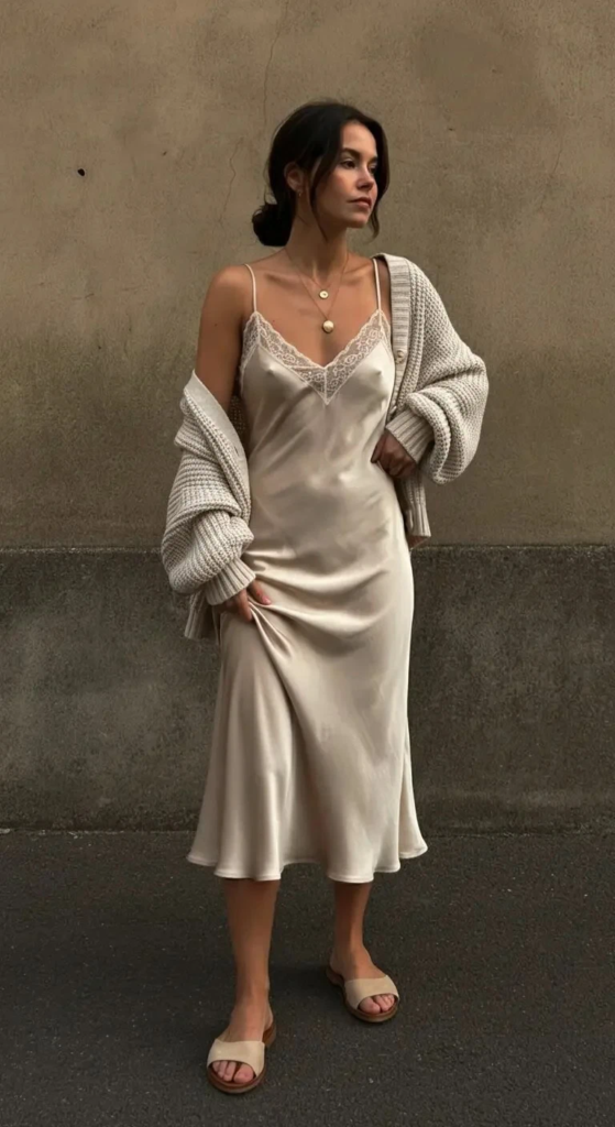 Slip Dress with Light Cardigan