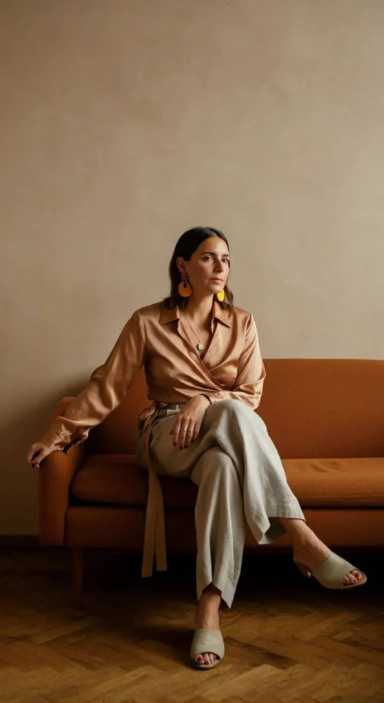 Wrap Blouse and High-Waisted Pants